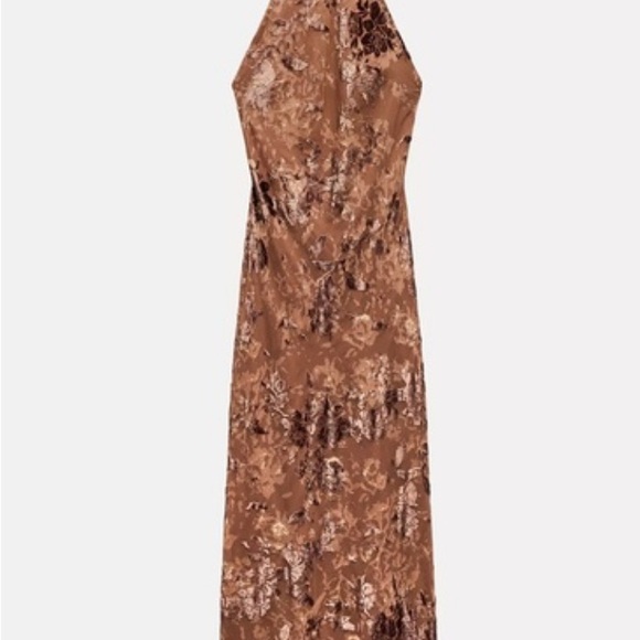 Zara Elegant Brown Floral Midi Dress - Picture 2 of 10